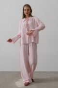 Çzgili Bağlamalı Pantolon Takım - Pembe resmi